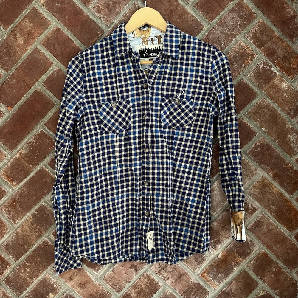 Pladra Flannel Shirt Women S Blue Gingham Plaid Cotton Made in USA Outdoor